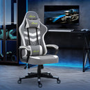 Grey White Gaming Chair with Lumbar Support and Swivel Wheels