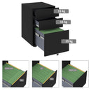 Steel 3-Drawer Rolling Filing Cabinet for A4, Letter, Legal Files - Black