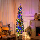 6ft Pre-lit Christmas Tree with Colourful LED Lights, Pencil Shape, Steel Base - Green