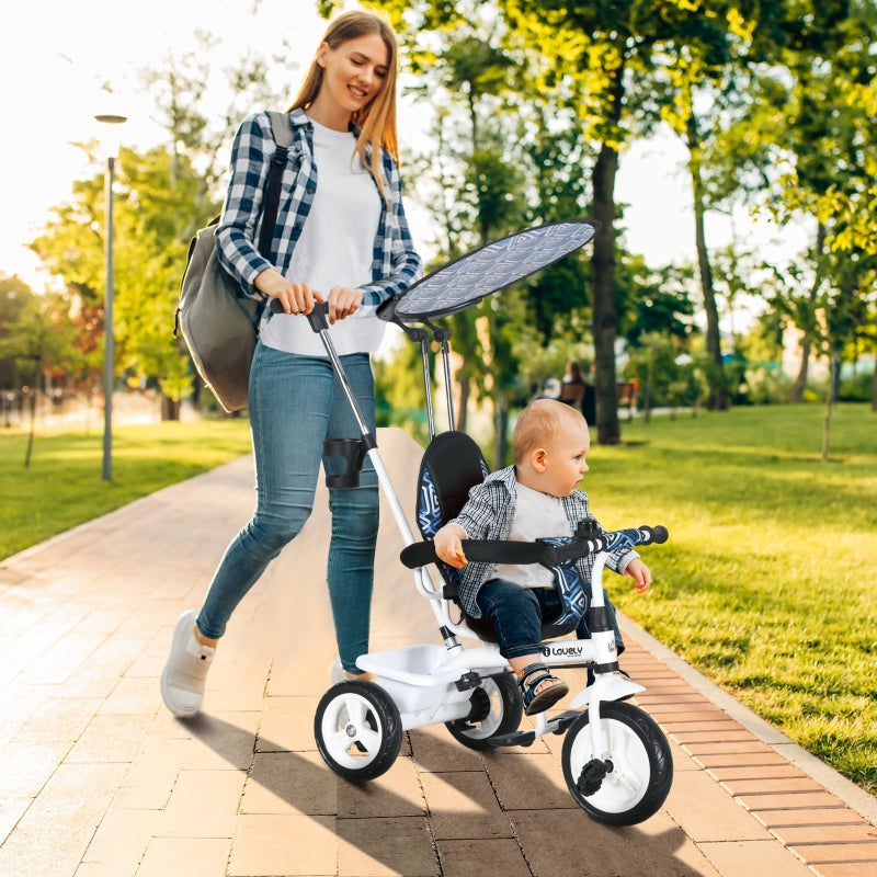 Blue 6-in-1 Kids Tricycle with 5-Point Harness and Canopy