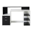 Modern Black and White Computer Desk with Drawers and Storage Shelves