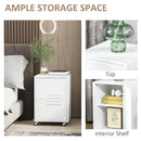 White Industrial Rolling Bedside Table with Adjustable Shelf