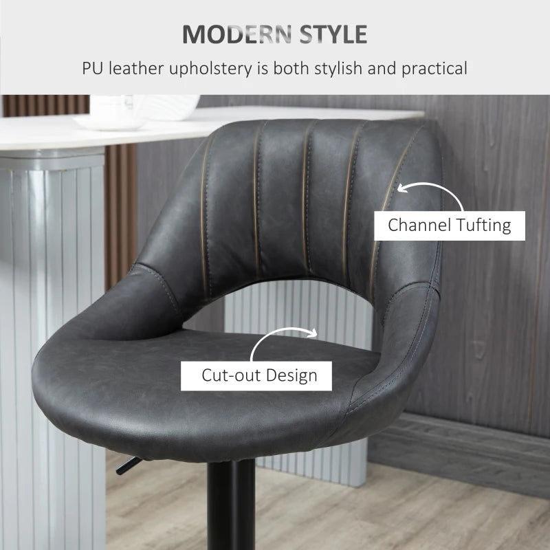 Black Adjustable Swivel Barstools Set of 2 with Footrest
