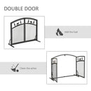 Black Metal Mesh Fire Guard with Double Doors and Tree Decoration