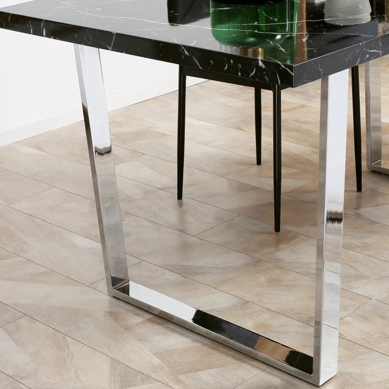 Black Marble Effect Dining Table for 6-8 People - 160 cm