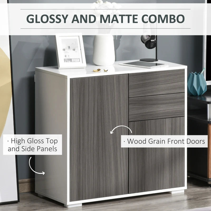 Grey High Gloss Sideboard with Push-Open Design and 2 Drawers