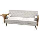Beige Button-Tufted 3-Seater Sofa Bed Recliner