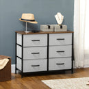 Grey Fabric 6-Drawer Industrial Dresser with Steel Frame and Wooden Top
