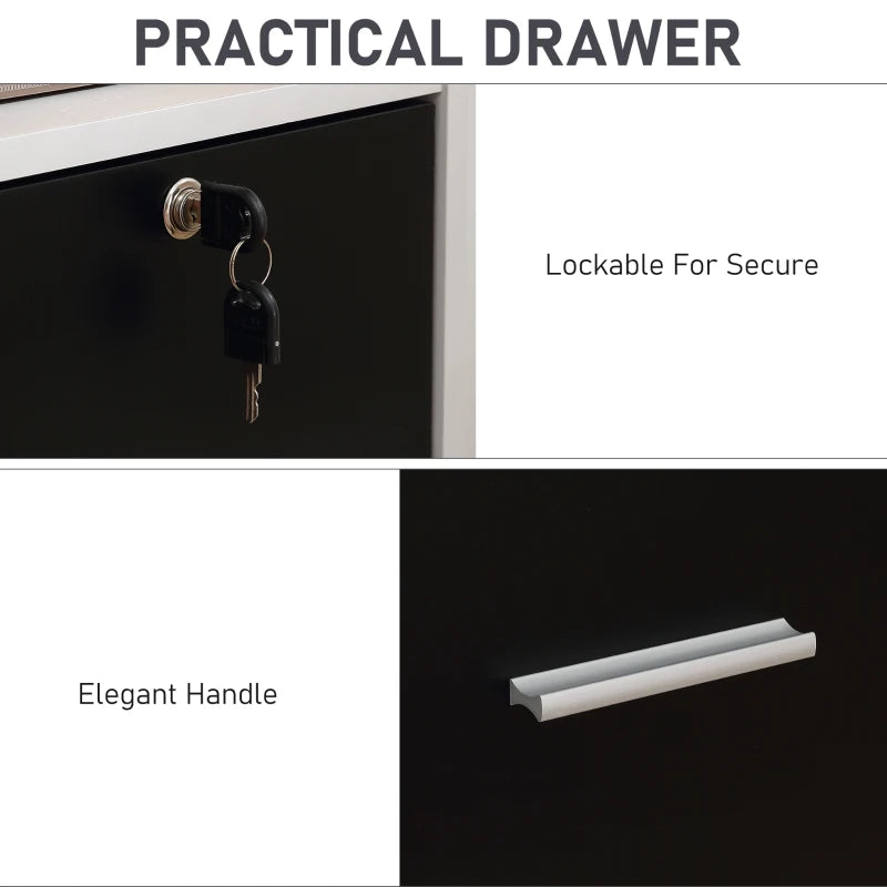 Black and White Mobile File Cabinet with Lockable Drawer and Shelf