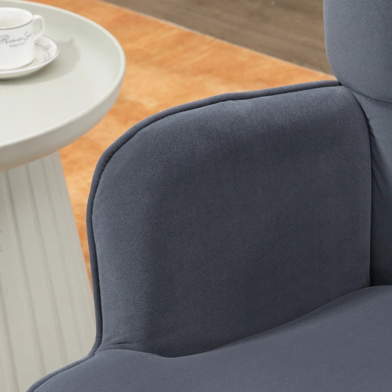 Dark Grey Velvet Armchair Set with Ottoman - Modern Steel Legs Accent Chair for Living Room, Bedroom
