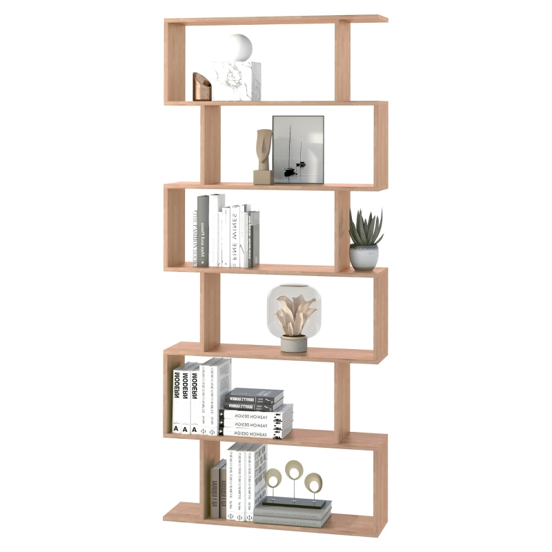 Maple Wood S-Shaped 6-Shelf Room Divider Bookcase