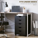 Black 5-Drawer Mobile Filing Cabinet - Modern Vertical File Organizer