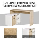 Oak and White L-Shaped Corner Computer Desk with Storage Drawer