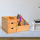 Natural Wood Desk Organizer with 7 Compartments and 2 Drawers