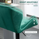 Green Velvet Bar Stools Set of 2 - Metal Frame, Adjustable Height, Swivel