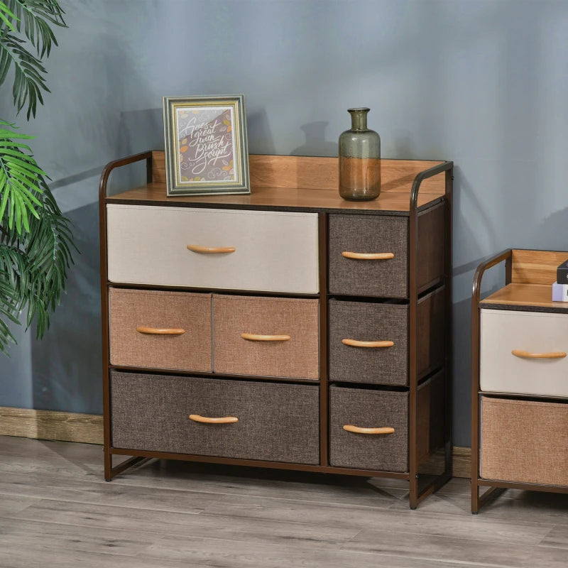 Grey Fabric 7-Drawer Dresser with Steel Frame