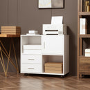 White Printer Stand with Shelves, Drawers & Compartment, Mobile Office Table