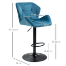 Blue Velvet Bar Stools Set of 2 - Metal Frame, Adjustable Height Swivel