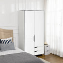 White Wardrobe with 2 Doors, 2 Drawers, Hanging Rail, Shelves - Bedroom Clothes Storage 89x50x185cm