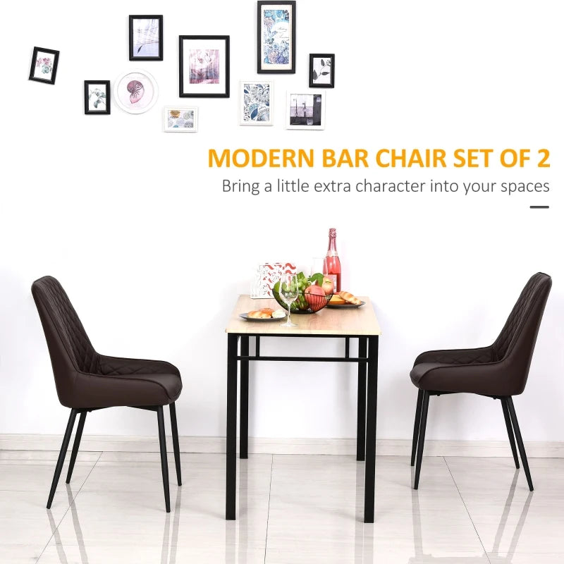 Brown Rhombus Tufted Dining Chairs Set of 2 - Modern Leather Style