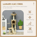 Beige Cat Tree Tower with Scratching Post, House, Bed, Toy Ball, Platform