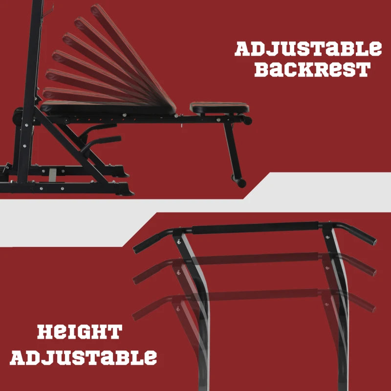 Adjustable Weight Bench with Pull Up Bar and Dip Station - Black