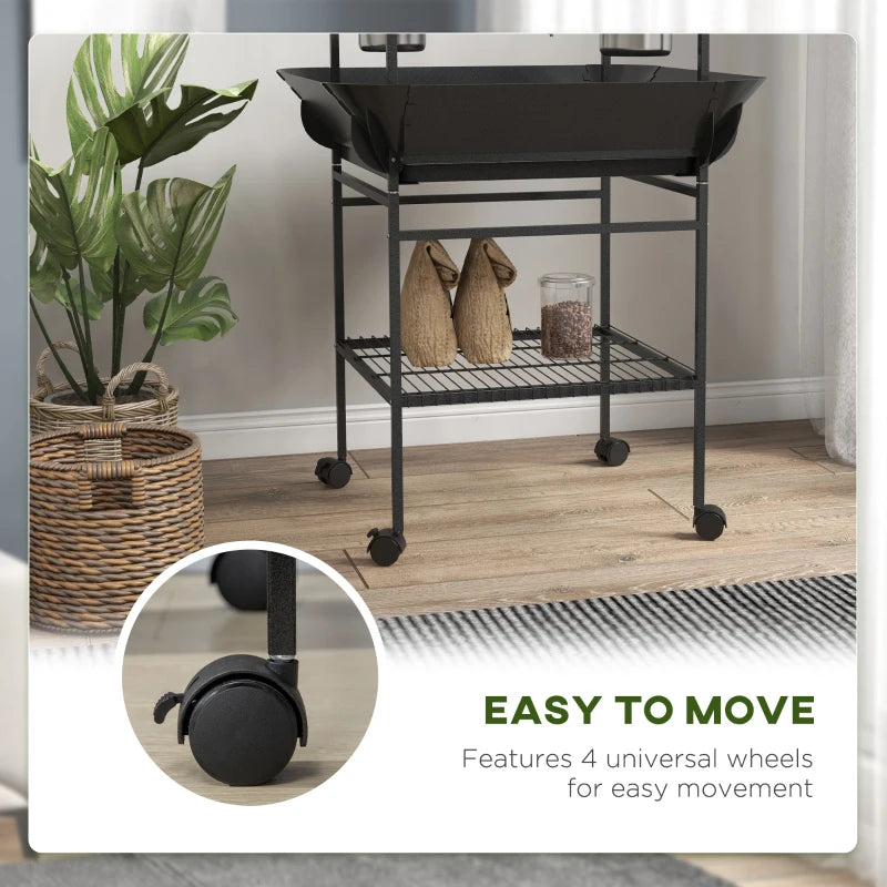 Steel Bird Table with Feed Bowls & Perches - Dark Grey