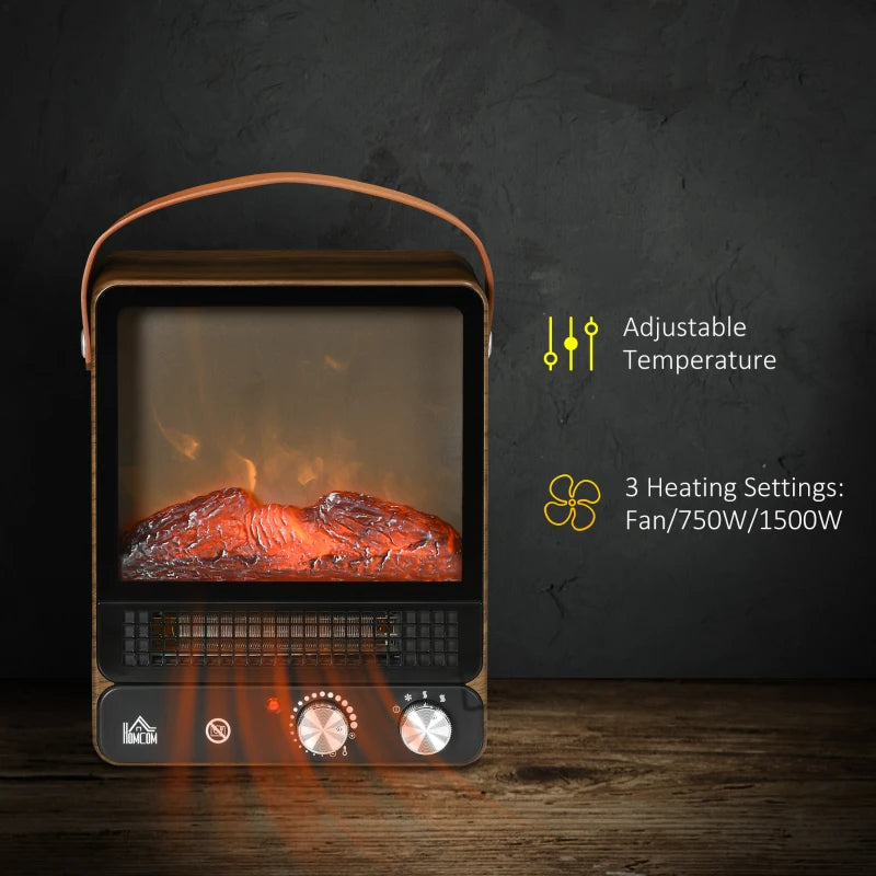 Electric Fireplace Heater, Realistic Flame Effect, Dark Walnut