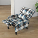 Blue Wingback Reclining Armchair with Footrest - Wood Legs