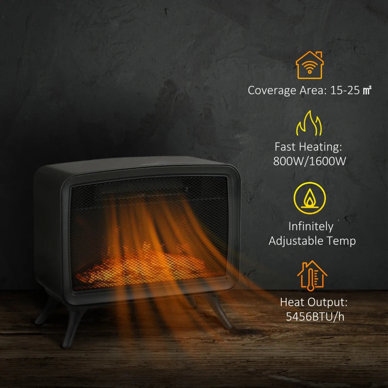 Electric Fireplace Stove, White, LED Flame Effect, 800W/1600W