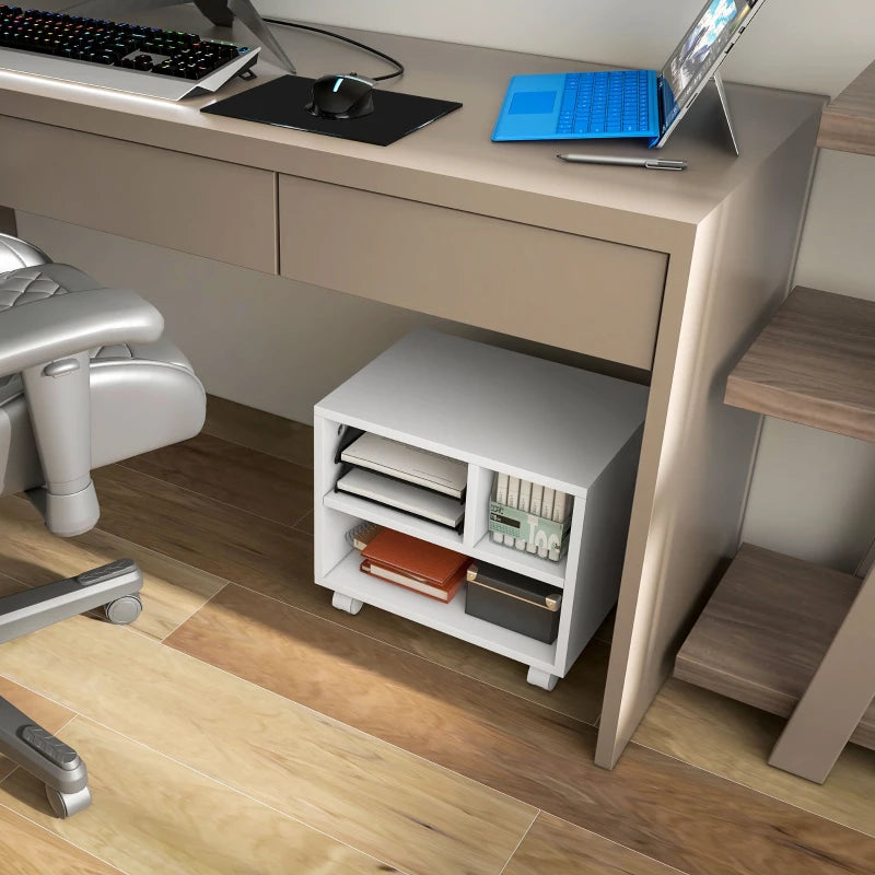 White 3-Compartment Printer Cart with Wheels