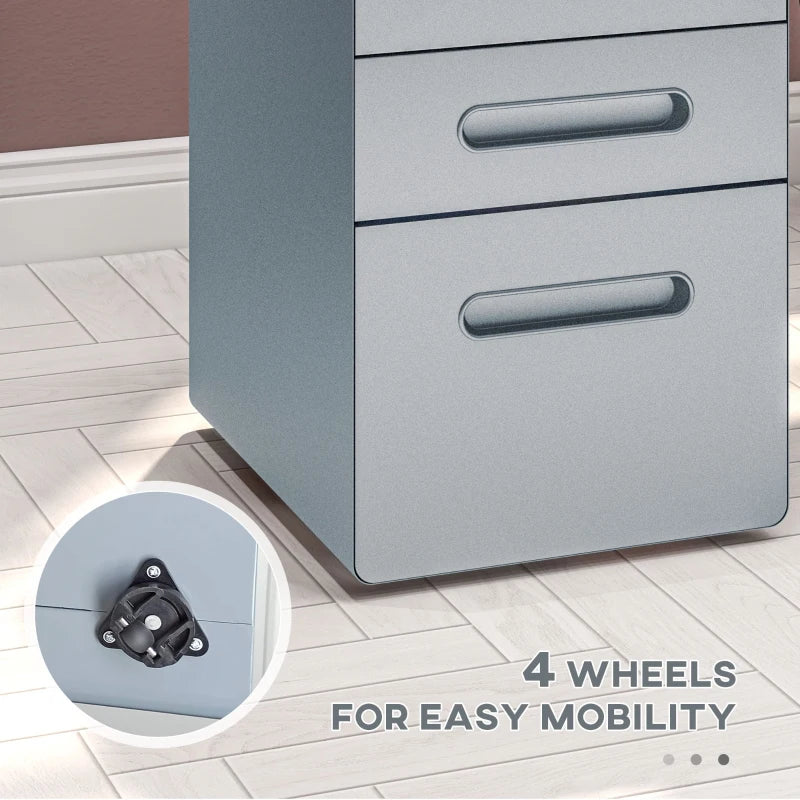 Steel 3-Drawer Rolling Filing Cabinet for A4, Letter, Legal Files - Black