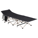 Portable Black Camping Cot with Side Pocket and Carry Bag