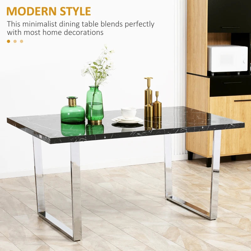 Black Marble Effect Dining Table for 6-8 People - 160 cm
