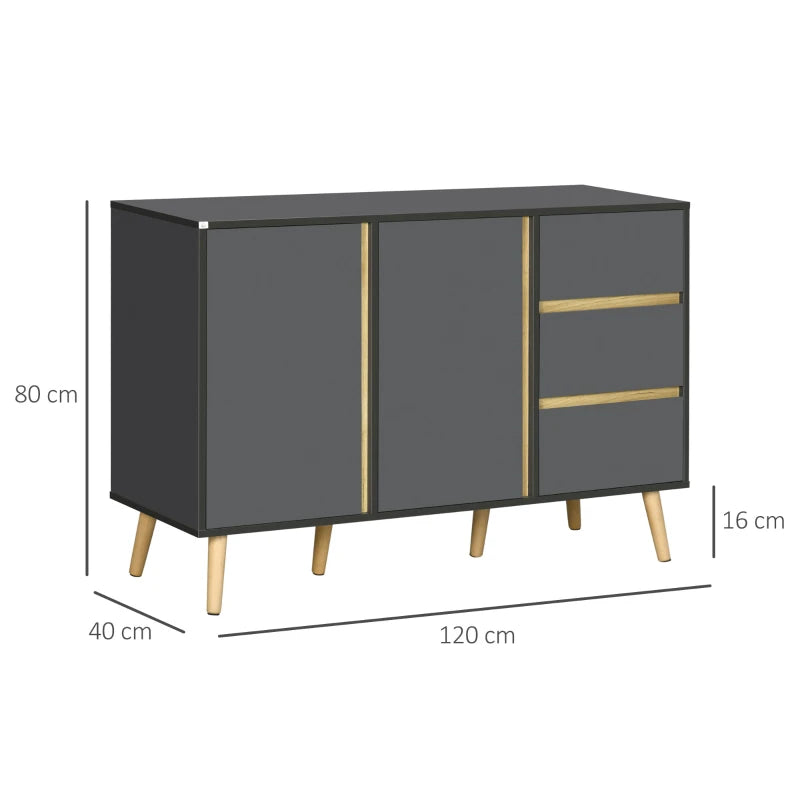 Dark Grey Modern Kitchen Sideboard with Double Doors and Drawers