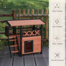 Brown Outdoor Cat House with Balcony and Stairs, 77 x 50 x 73 cm