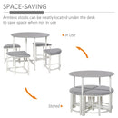 Modern Round Dining Table Set with 4 Upholstered Stools - Grey