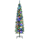 6ft Pre-lit Christmas Tree with Colourful LED Lights, Pencil Shape, Steel Base - Green