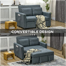 Charcoal Grey Convertible Loveseat Sofa Bed with Cushions and Side Pockets