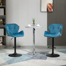 Blue Velvet Bar Stools Set of 2 - Metal Frame, Adjustable Height Swivel