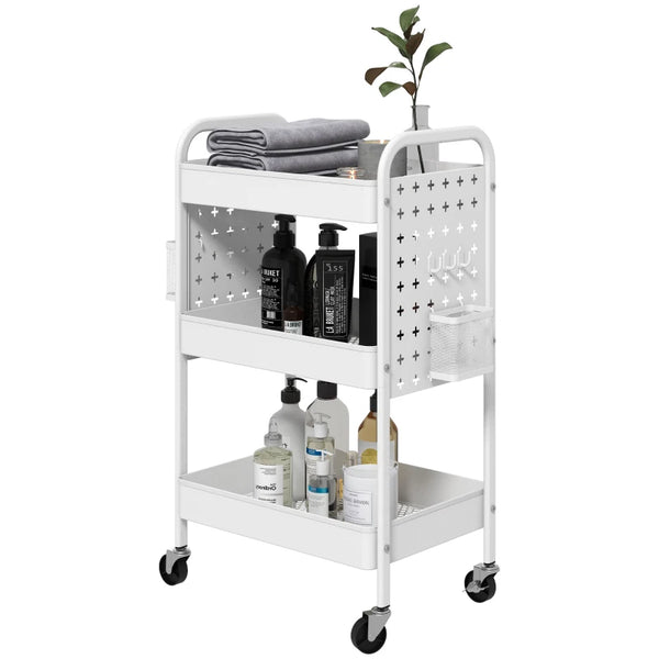 3 Tier Rolling Cart With Wheels, Detachable Utility Storage C