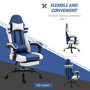 Blue White Gaming Chair with Headrest, Footrest, Wheels - Adjustable Height