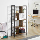 Rustic Brown 5-Tier Metal Frame Storage Shelf Bookcase
