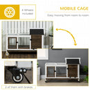 Brown Wooden Rabbit Hutch with Removable Tray and Wheels