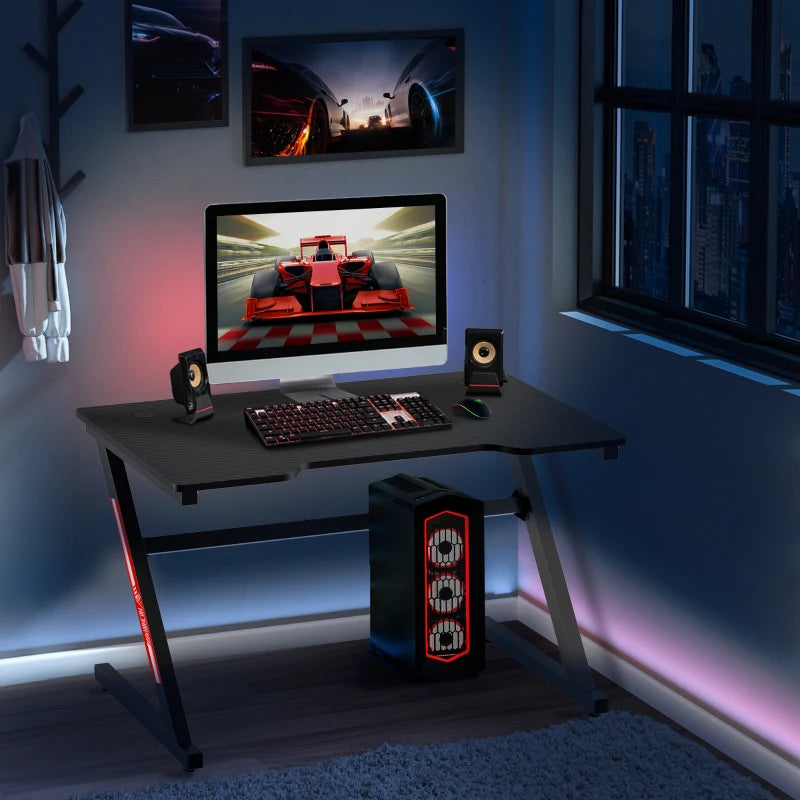 Black Z-Shaped Gaming Desk with Cable Management - 1.2m