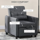 Grey Convertible Sleeper Chair with Adjustable Backrest and Side Pockets