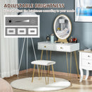 White Vanity Dressing Table Set with LED Light, Round Mirror, 2 Drawers, and Stool