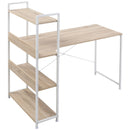 Oak Computer Desk with 4-Tier Storage Shelf and Bookshelf, Metal Frame - 120 x 70 x 120cm