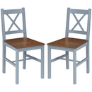Grey Pine Wood Cross Back Dining Chairs Set of 2