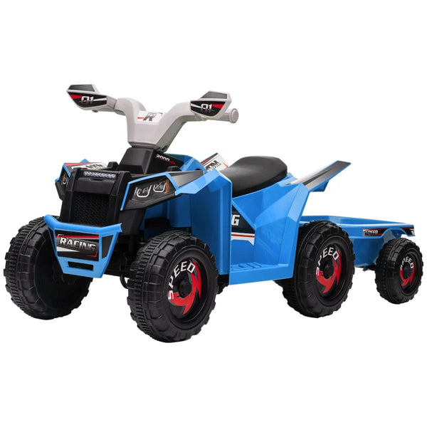 Blue 6V Quad Bike with Back Trailer for Toddlers 18-36 Months